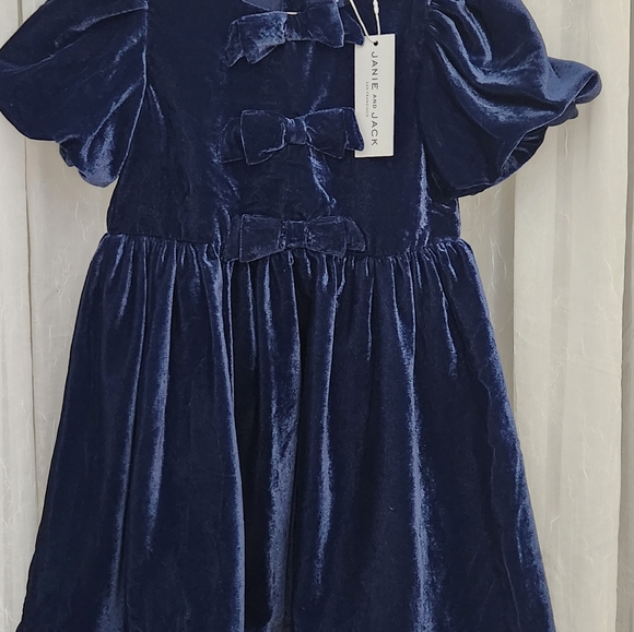 Janie and Jack Navy Blue Velvet Girl's Dress w/ Bubble Short Sleeve, Size 4,NWT - Picture 3 of 5
